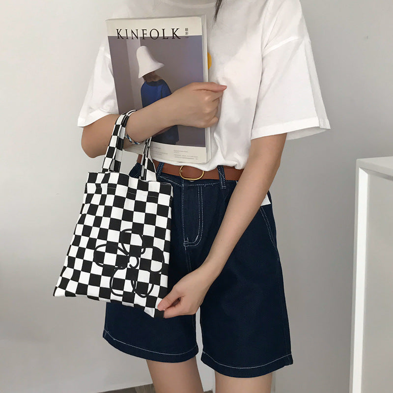 Black And White Small Canvas Handbag Girls Students