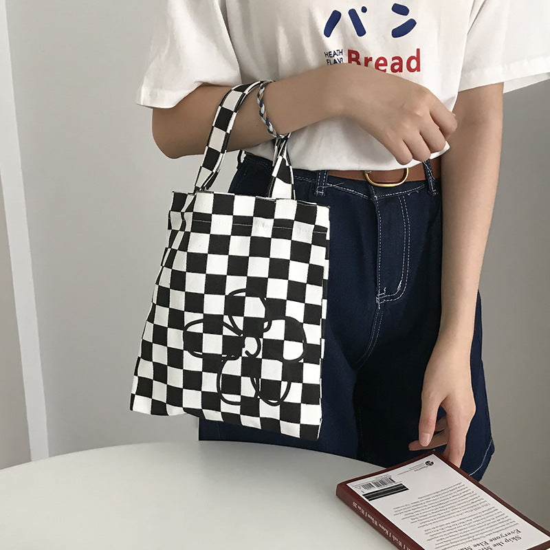 Black And White Small Canvas Handbag Girls Students