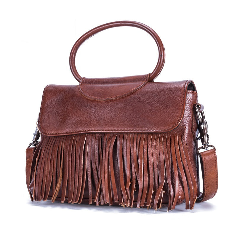 Tanned Fringe Leather Handbag