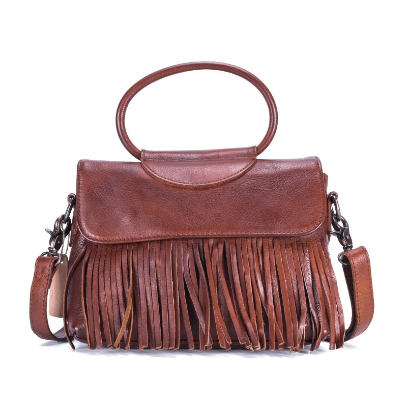 Tanned Fringe Leather Handbag