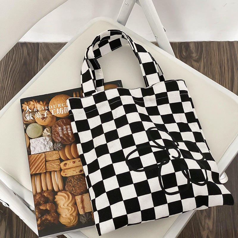 Black And White Small Canvas Handbag Girls Students