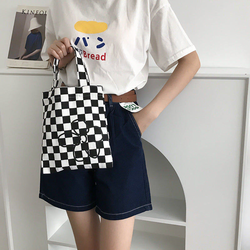 Black And White Small Canvas Handbag Girls Students
